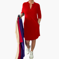 Helga | Schlichtes V-Ausschnitt Kleid – Rot