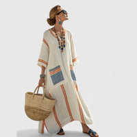Anke | Damen Maxikleid V-Ausschnitt Locker Fließend Sommer Casual – Beige Grün
