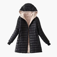 Damen Winter jacke mit Kapuze und Reißverschluss – Schwarz