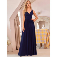 Damen Plissee-Kleid mit V-Ausschnitt | Maxi – Blau 1