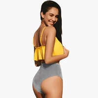 Damen Bikini Set mit Rüschen und UV-beständigem Stoff – Gelb
