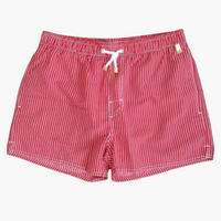 Gestreifte Herren-Badeshorts - mit Tunnelzug und Seitentaschen – Rot