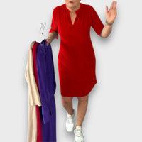 Mireysa – Kleid mit V-Ausschnitt und 3/4-Ärmeln – Rot