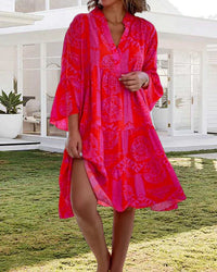 Janine | Boho Geometrisches Print Kleid – Rot