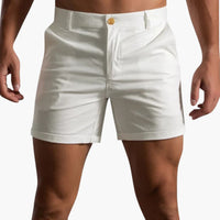 Herren Sommer Shorts mit Knopfverschluss und Gürtelschlaufen – Weiß