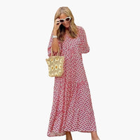 Boho Maxikleid für Damen - Blumenmuster & lockere Passform – Rot
