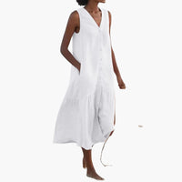 Midi-Kleid mit Knopfleiste für Damen - Sommerliches Shirt Kleid – Weiß