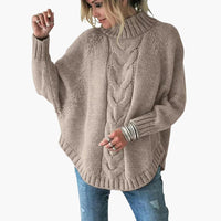 Damen pullover mit Rollkragen und Zopfmuster – Khaki