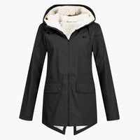 Wasserabweisender Trenchcoat mit Kapuze für Damen – Schwarz