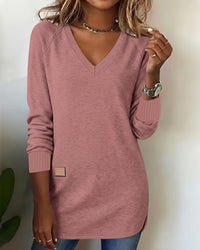 Emma | Modischer Damen Pullover V-Ausschnitt elegant – Rosa