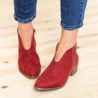 Heidi-Mode | Damen Wildleder Ankle Boots mit Niedrigem Blockabsatz, V-förmiges Design, Reißverschluss – Rot
