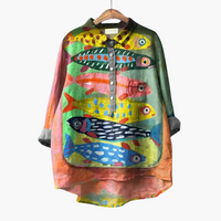 Ruth | Bequemes Vintage-Shirt mit Fisch-Print – Gelb