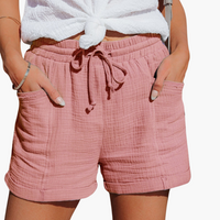 Baumwoll Sommer Shorts für Damen – Leicht mit Taschen & Bund – Rosa