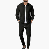 Herren Zweiteiler mit Reißverschlusshemd und Geradschnitt-Hose – Schwarz