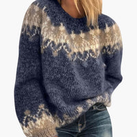 Damen pullover mit Rundhalsausschnitt und Musterstrick – Blau