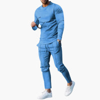 Zweiteiliges Herren-Set für Frühling und Herbst mit Langarmshirt – Blau