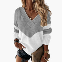 Damen pullover mit V-Ausschnitt und Animal-Print-Muster – Grau