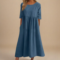 Sofia | Figurbetontes Baumwollkleid – Blau