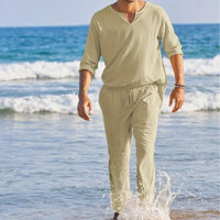 Zweiteiler für Herren - Luftiges Sommer-Set mit Hemd und Hose – Beige
