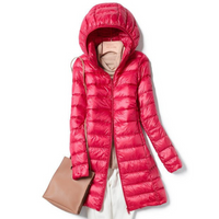 Damen Lange Winter Puffer Jacke | Kapuze – Rot
