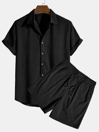 Klaus Texturiertes Kurzarmhemd und Shorts Set – Schwarz