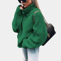 Damen pullover mit Rollkragen und strukturierter Strickoberfläche – Grün