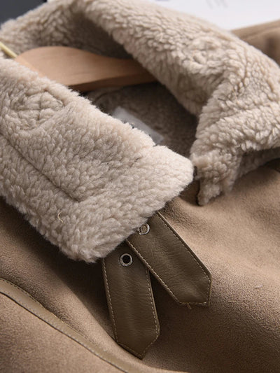 Geneviev | Bequemer Damen-Wintermantel aus Wildleder mit verstellbarem Gürtel und Fleece-Futter