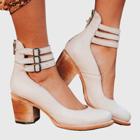 Helene | Damen Stiefel Blockabsatz Schnallenriemen Elegant Herbst Urban – Weiß