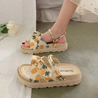 Kassandra | Fee Stil Schleife Plattform Sandalen – Ananas Druck