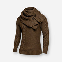 Rollkragenpullover für Herren im Schalkragen-Stil mit Zopfmuster-Details – Braun