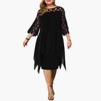 Leichtes Damen Abendkleid - mit ausgeschnittenen Ärmeln Midikleid – Schwarz