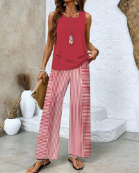 Damen Sommer Set Zweiteiler | Ärmelloses Top & Gerade Hose – Rot