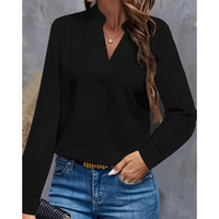 Damen V-Ausschnitt Langrarm Bluse | Bequeme – Schwarz