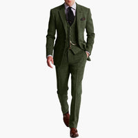 Herren dreiteiliger Anzug mit Weste für Herbst und Winter – Grün