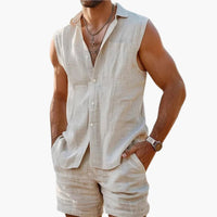 Herren Set mit ärmellchem Hemd und Shorts für den Sommer – Aprikose