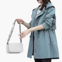 Damen Trenchcoat mit Kapuze und verstellbarer Taille – Hellblau