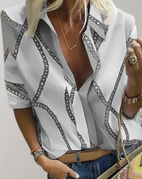 Heidi-Mode | Seidenbluse mit Kettenmuster für Damen – Grau