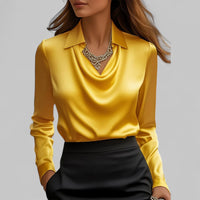 Theresa | Elegante Wasserfall Satinbluse – Gelb