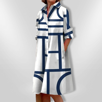 Lynna – Lässiges Midi Kleid Mit Taschen Und Knöpfen – Marine