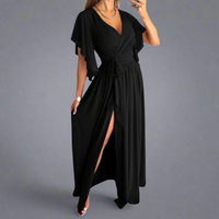 Quiswina | Elegantes V-Ausschnitt Mopp Kleid – Schwarz