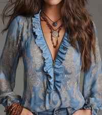 Taviana - Bluse mit weicher Haptik und Rüschen-Details – Himmelblau