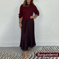MARIA | Elegante und stilvolle Faltenkleider mit Rundhalsausschnitt – Burgunderrot