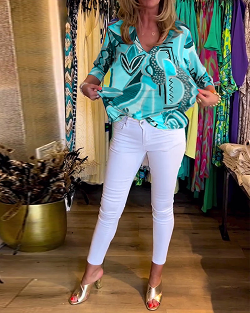 Heidi-Mode | Bunte Langärmlige Bluse mit Print