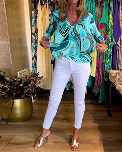 Heidi-Mode | Bunte Langärmlige Bluse mit Print