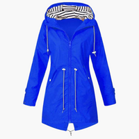 Damen Regenjacke mit Kapuze und Kordelzug an der Taille – Blau