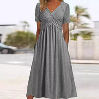 Hainah | V-Ausschnitt Schmeichelndes Kleid – Grau