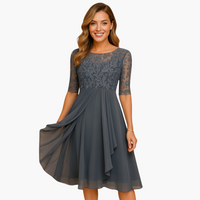Lore | Midikleid mit Spitzenärmeln – Grau