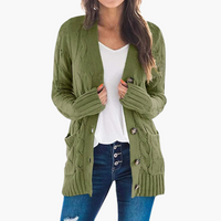 Damen Strickjacke mit Knopfverschluss und Vordertaschen – Olivgrün