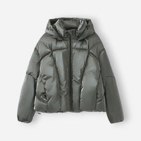 Glänzende kurze Winterjacke für Damen – Grün