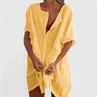 Sabina | Damen Strand Überwurf Kleid Locker Knopfleiste Sommer Casual – Gelb